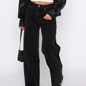 White Fox Boutique Call You Mine Mid Rise Wide Leg Jeans Washed Black